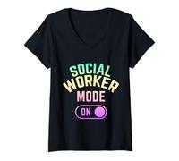 Femme Travailleur Social T-Shirt avec Col en V
