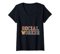 Femme Travailleur Social T-Shirt avec Col en V
