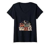 Femme Travailleur Social T-Shirt avec Col en V