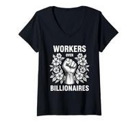 Femme Travailleurs au-Dessus des milliardaires Power Fist Activisme pour Les Droits du Travail T-Shirt avec Col en V