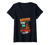Femme Travaillez Depuis n'importe où Club Travail à Distance T-Shirt avec Col en V