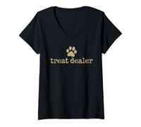 Femme Treat Dealer Paw Art Humour Maître Chien Passion Animaux T-Shirt avec Col en V
