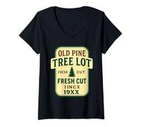 Femme Tree Lot Local - Panneau Vintage Pin Noël T-Shirt avec Col en V