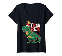 Femme Tree Rex Christmas Costume T-Rex Dinosaur Xmas Light Family T-Shirt avec Col en V