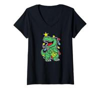Femme Tree Rex Sapin de Noël Mignon Dinosaure Noël X-Mas T-Shirt avec Col en V