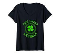 Femme Trèfle à Quatre Feuilles de la Famille Irlandaise One Lucky Kennedy T-Shirt avec Col en V