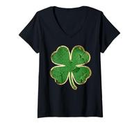 Femme Trèfle à Quatre Feuilles Vert Vintage St Patrick pour Femmes, Hommes et Enfants T-Shirt avec Col en V