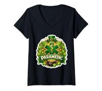 Femme Trèfle ambulancier de la Saint-Patrick Saint Paddy's EMT EMS T-Shirt avec Col en V
