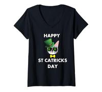Femme Trèfle Amusant Happy St Catricks Day pour Amoureux des Chats, Maman, Papa, Dame T-Shirt avec Col en V