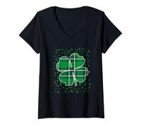 Femme Trèfle écossais Vert Irlandais pour la Saint-Patrick T-Shirt avec Col en V