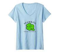 Femme Trèfle pour la Saint-Patrick Vert Noir Orange T-Shirt avec Col en V