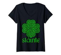 Femme Trèfle Vert Slainte St Patrick avec nœud Celtique T-Shirt avec Col en V