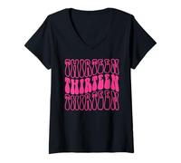 Femme Treize Filles de 13 Ans, rétro, Groovy Pink, 13e Anniversaire T-Shirt avec Col en V