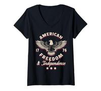 Femme Trendy Apparel 4th of July American Freedom & Independence T-Shirt avec Col en V