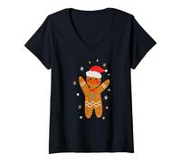 Femme Trendy Apparel Christmas Happy Little Gingerbread Man Cookie T-Shirt avec Col en V