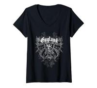 Femme Trendy Apparel England Griffin Shield Crest Regal Arrows T-Shirt avec Col en V
