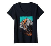 Femme Trendy Apparel Extreme Sport Mountain Biker Scenic Back Drop T-Shirt avec Col en V