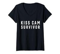 Femme Trendy Apparel Kiss Cam Survivor Funny Text Logo T-Shirt avec Col en V