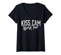 Femme Trendy Apparel Kiss Cam World Tour Distressed White Logo T-Shirt avec Col en V
