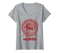 Femme Trendy Apparel Lunar New Year Traits of Year of The Horse T-Shirt avec Col en V
