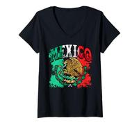 Femme Trendy Apparel Mexico Bandera Aguila Real Mexican Flag Color T-Shirt avec Col en V