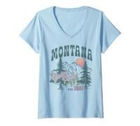 Femme Trendy Apparel Montana Glacier Park Est 1901 Forest Sun Rise T-Shirt avec Col en V