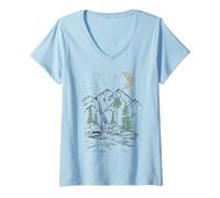 Femme Trendy Apparel Night of Stars Beautiful Mountain Waterfall T-Shirt avec Col en V