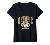Femme Trendy Apparel Olympic Washington Eagle Soaring Over Forest T-Shirt avec Col en V