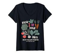 Femme Trendy Apparel Pick Your Own Sun Valley Farms Vegetables T-Shirt avec Col en V