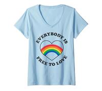 Femme Trendy Apparel Pride Everybody is Free to Love Rainbow Heart T-Shirt avec Col en V