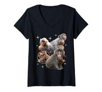Femme Trendy Apparel Punch The Monkey Shining Picture Montage T-Shirt avec Col en V