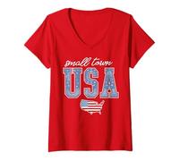 Femme Trendy Apparel Small Town USA United States of America Flag T-Shirt avec Col en V