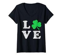 Femme Trendy Apparel St. Patrick's Day Vintage Love with Clover T-Shirt avec Col en V
