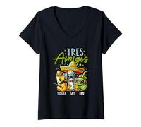 Femme Tres Amigos Tequila Sel Citron Vert Cinco de Mayo Mexicain T-Shirt avec Col en V
