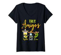Femme Tres Amigos Tequila Sel Citron Vert Cinco De Mayo T-Shirt avec Col en V