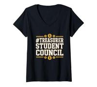 Femme Trésorier Conseil étudiant Jour des élections Scolaires Style athlétique T-Shirt avec Col en V