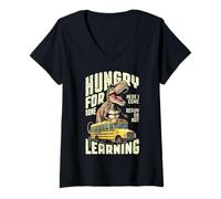 Femme Trex a Soif d'apprendre pour la première journée de la rentrée Scolaire T-Shirt avec Col en V