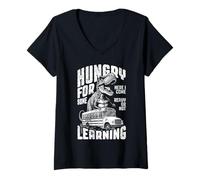 Femme Trex a Soif d'apprendre pour la première journée de la rentrée Scolaire T-Shirt avec Col en V