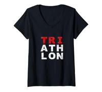 Femme Triathlon Triathlète Swim Bike Run Design inspiré de la Course T-Shirt avec Col en V