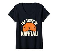 Femme Tribu de vêtements israélites hébraïques noirs de Naphtali T-Shirt avec Col en V