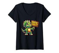 Femme Triceratops, Fossil Friday, Amoureux des Dinosaures, Réseaux Sociaux T-Shirt avec Col en V