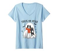 Femme Trick Or Read : Lecture Amusante de Livres pour Enseignants d'halloween T-Shirt avec Col en V