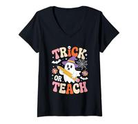 Femme Trick Or Teach Boo Funny Halloween Teacher T-Shirt avec Col en V