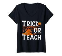 Femme Trick Or Teach Funny Halloween Teacher Costume T-Shirt avec Col en V