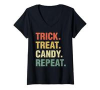 Femme Trick Treat Candy Repeat Funny Halloween Priorités T-Shirt avec Col en V