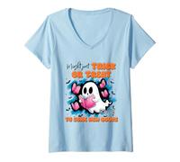 Femme Trick Treat Myself to Books Chemise Humoristique pour la Lecture de fantômes T-Shirt avec Col en V