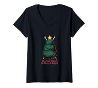 Femme Tricoter des Points de Sapin de Noël Joyeux et Lumineux T-Shirt avec Col en V
