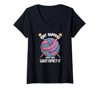 Femme Tricoter Humour Knit Happens When You Least Expect It Funny T-Shirt avec Col en V