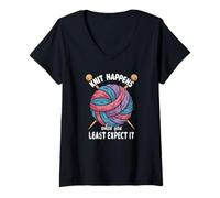 Femme Tricoter Humour Knit Happens When You Least Expect It Funny T-Shirt avec Col en V