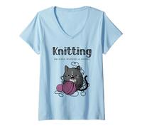 Femme Tricoter Parce Que Le Meurtre est Une Erreur, Un Chat Douillet Qui Aime Le Crime T-Shirt avec Col en V